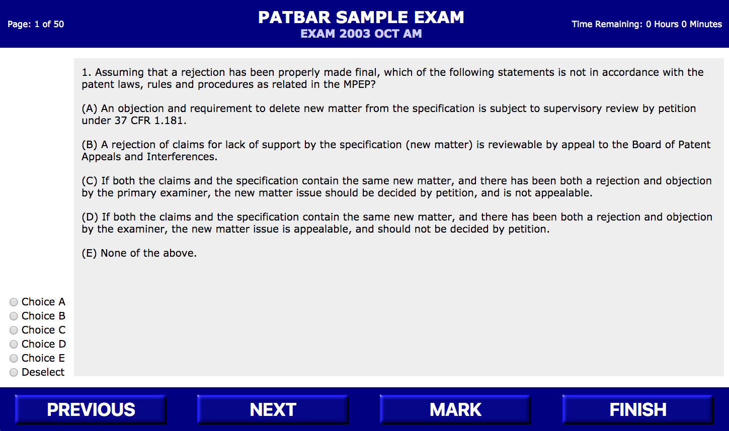 View of the Exam Simulator